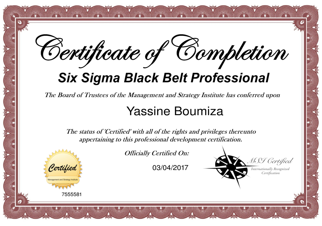 Six Sigma Black Belt Certificate
